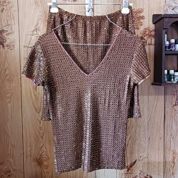 VNTG 90s Cache Glass Bead Embellished Brown Skirt Set Size Small - Picture 1 of 12